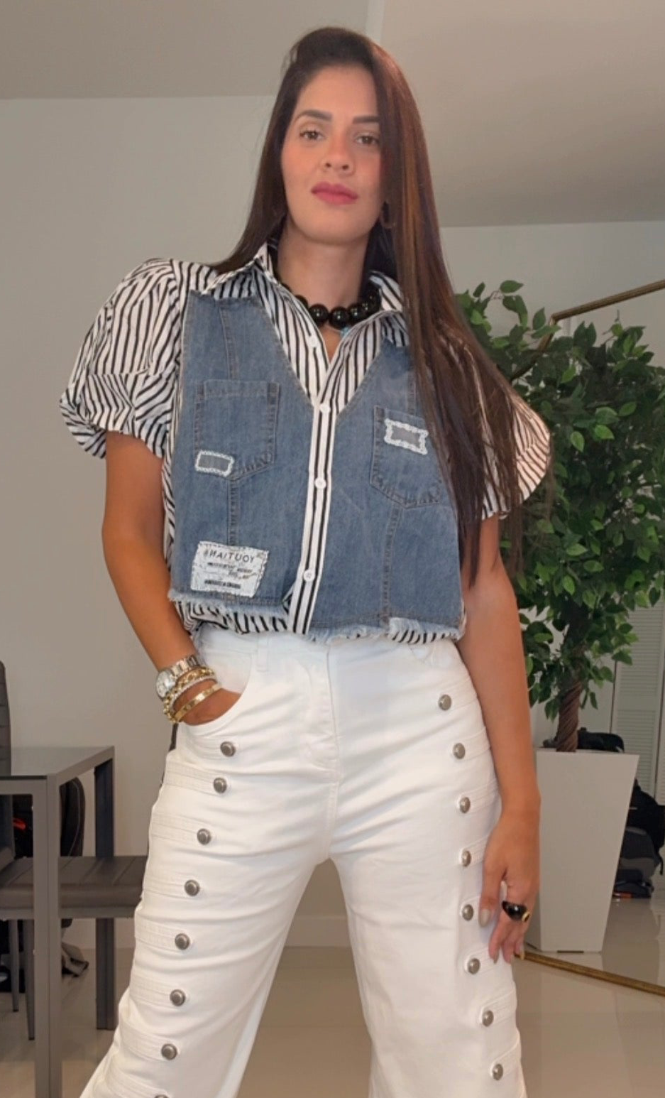 Top jeans y rayas