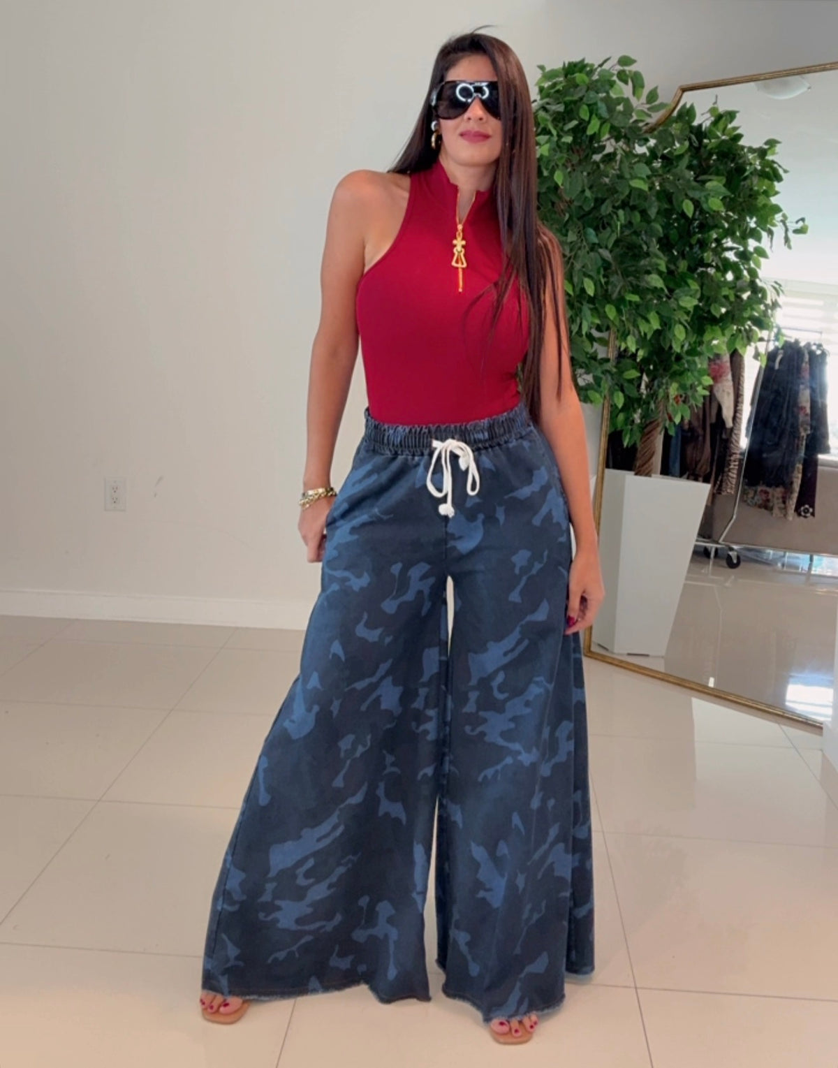 Pants palazo camo blue