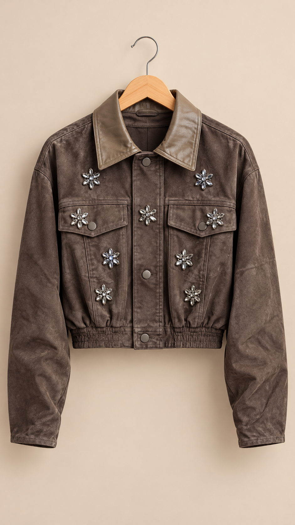 Jacket oliva brillo y cuero