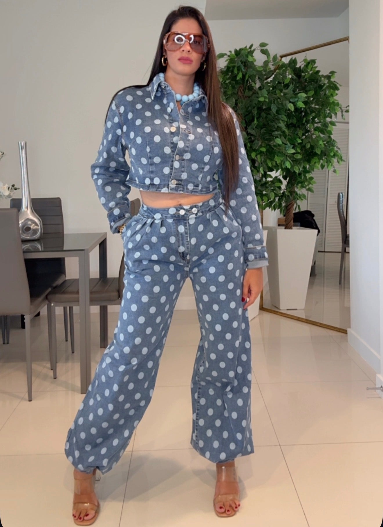 Denim polka set