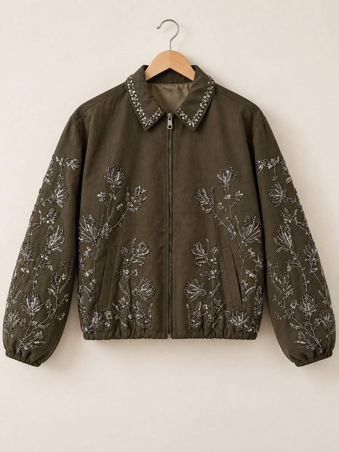 Jacket green Flores y Brillo